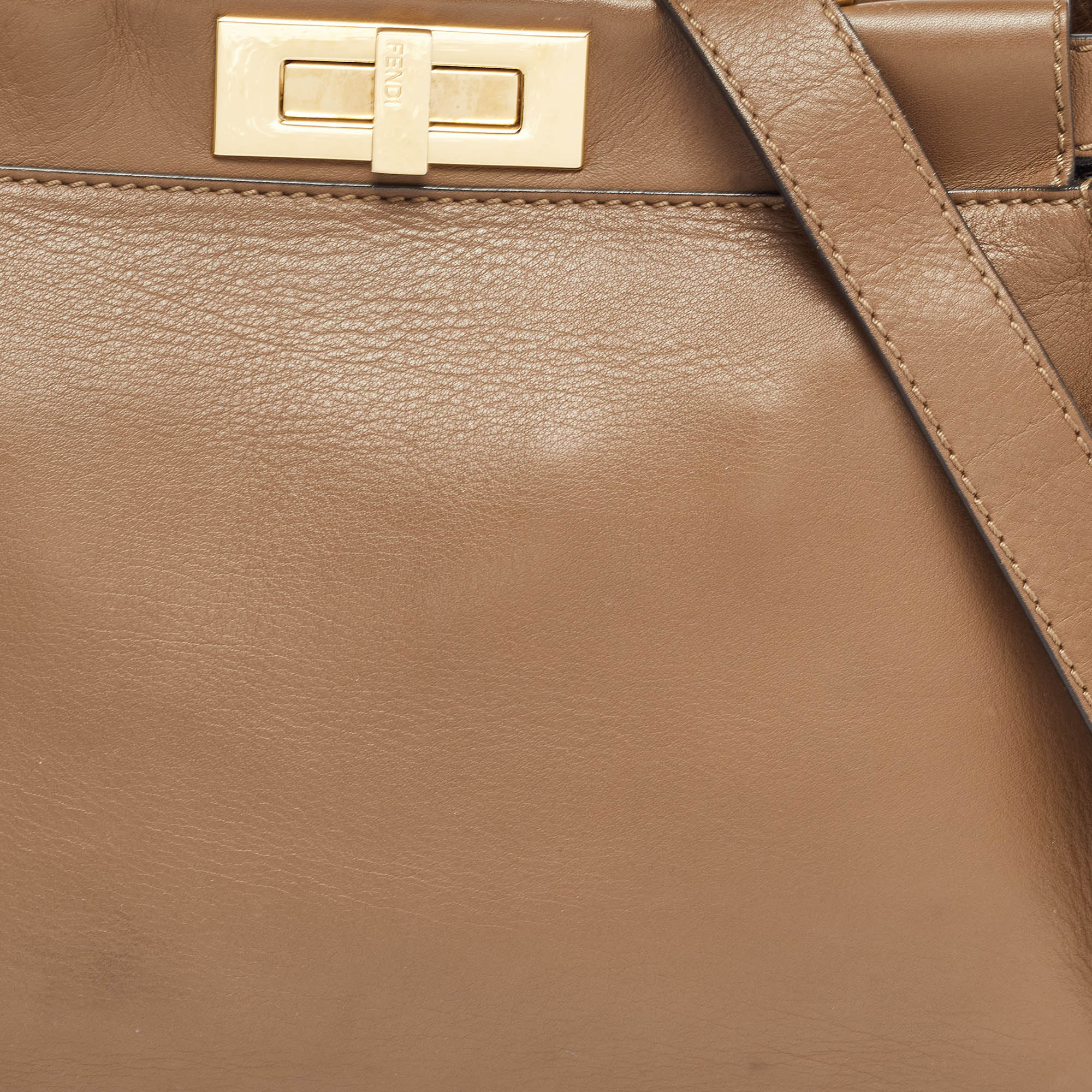 Fendi Brown Leather Medium Peekaboo Top Handle Bag..