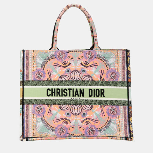 Dior Pink Cruise Large Lights Embroidered Multicolor Canvas Book Tote