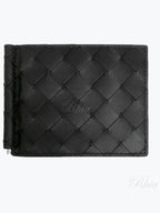 Bottega Veneta Intrecciato Money Clip Half Wallet Black