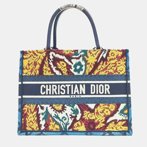 Dior Christian Multicolour Embroidered Canvas Medium Book Tote Bag