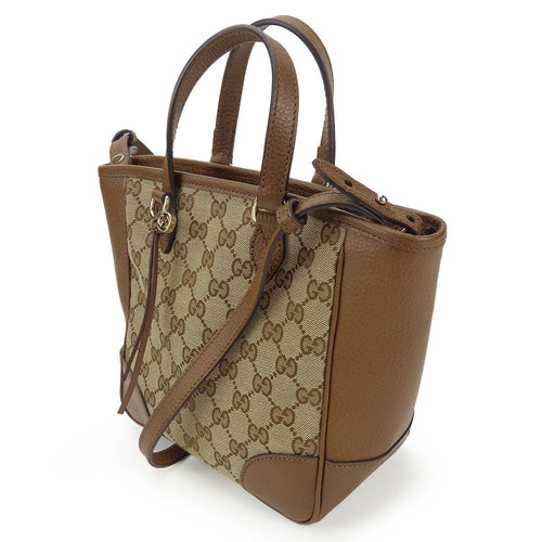 GUCCI 2WAY Handbag Leather GG Canvas