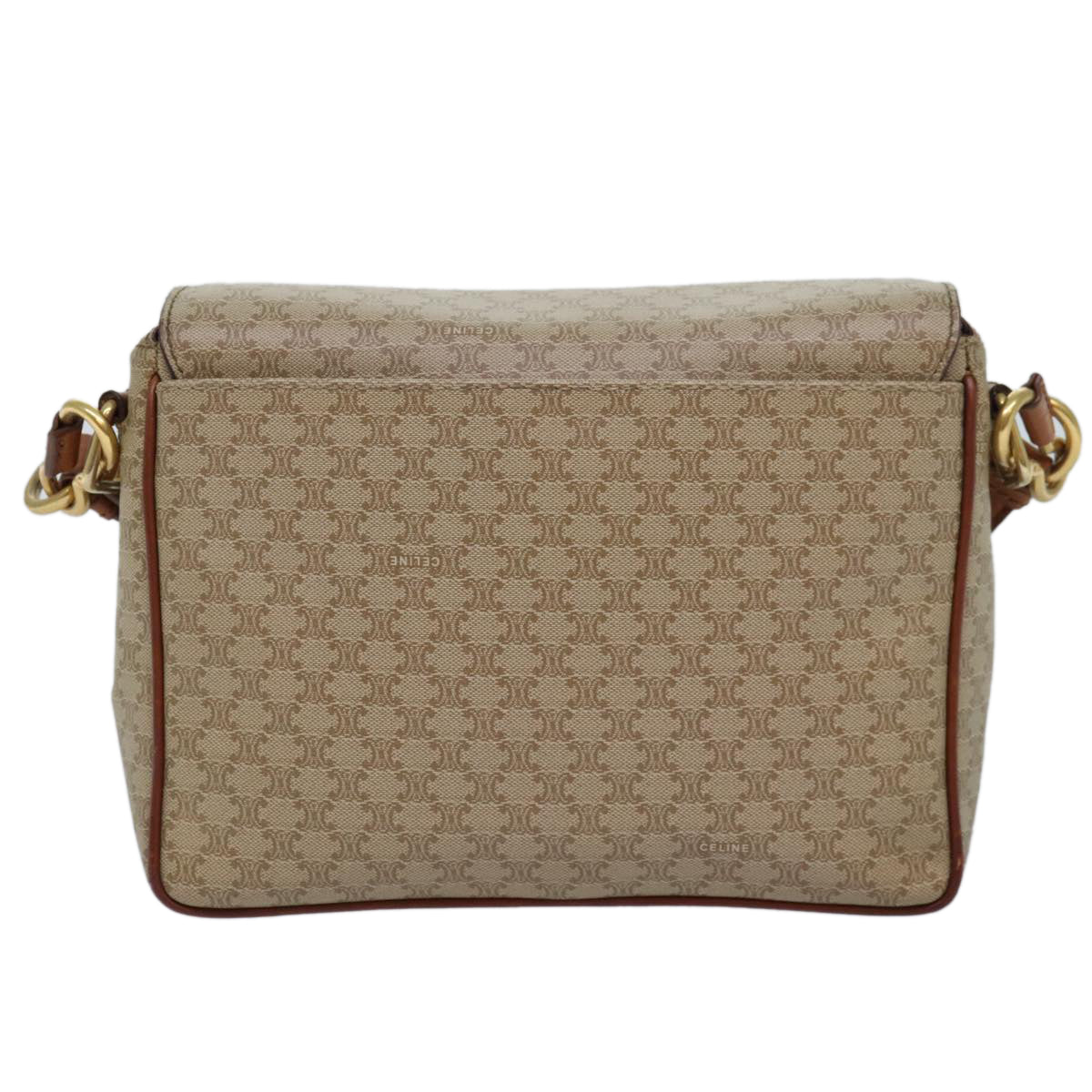 CELINE Macadam Canvas Shoulder Bag Beige Auth 84210