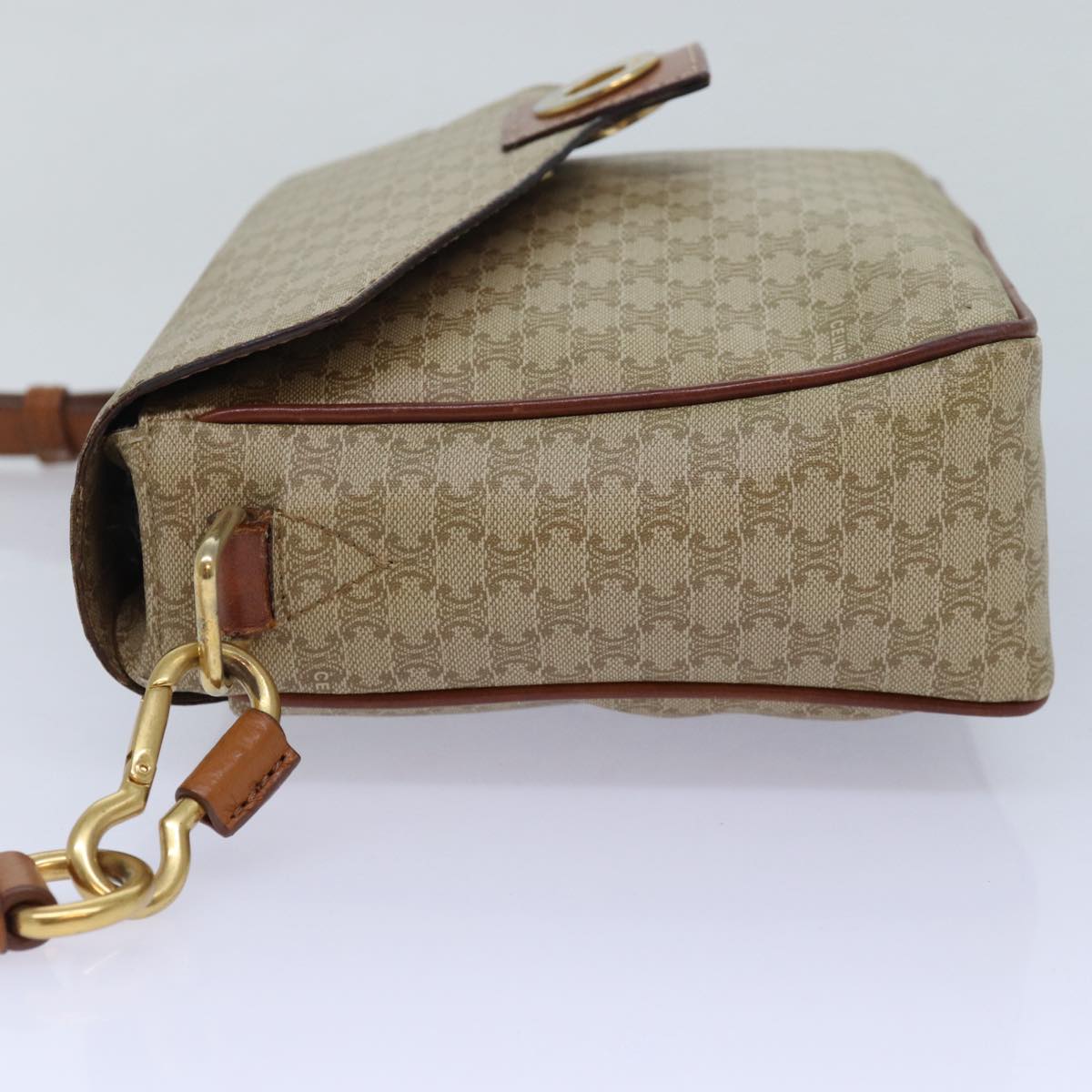 CELINE Macadam Canvas Shoulder Bag Beige Auth 84210