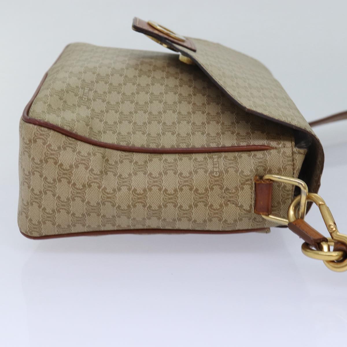 CELINE Macadam Canvas Shoulder Bag Beige Auth 84210