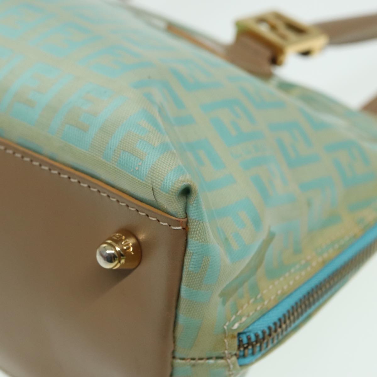 FENDI Zucchino Canvas Shoulder Bag Enamel Peppermint84217