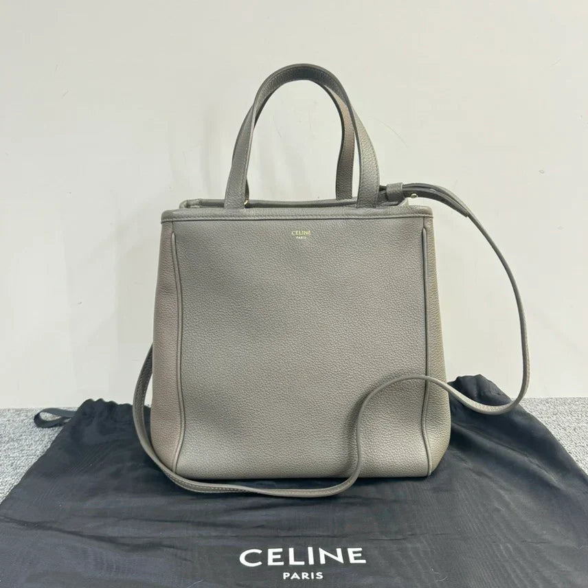 Celine Fold Cabas Tote Bag Greige Leather Medium B20-03