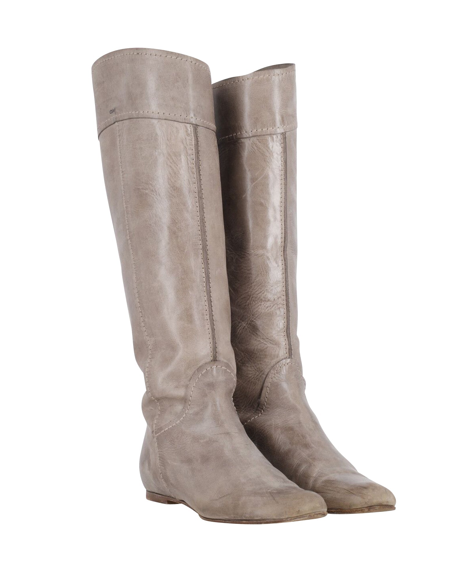Chloe Heloise Knee Length Boots in Grey Leather