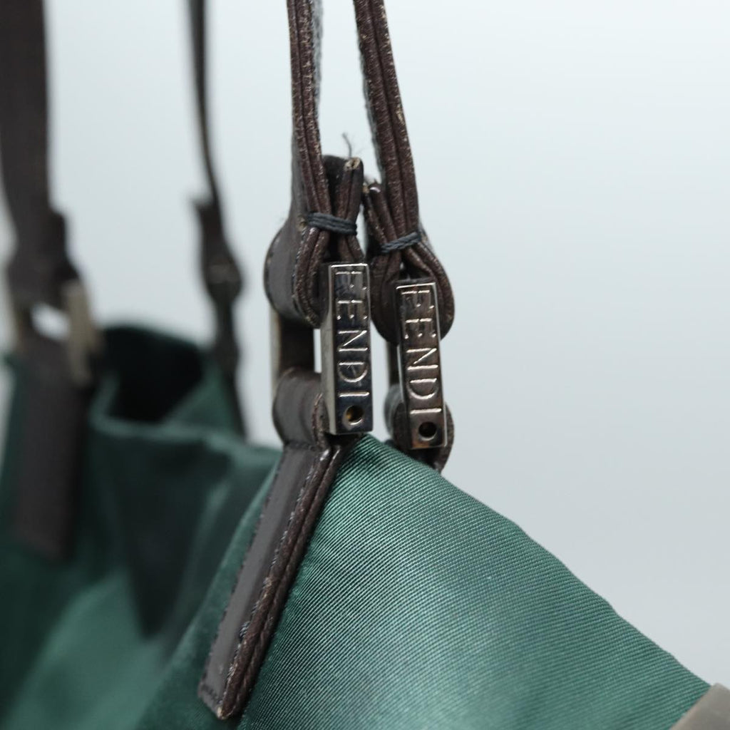 FENDI Tote Bag Nylon Leather Green Brown84445