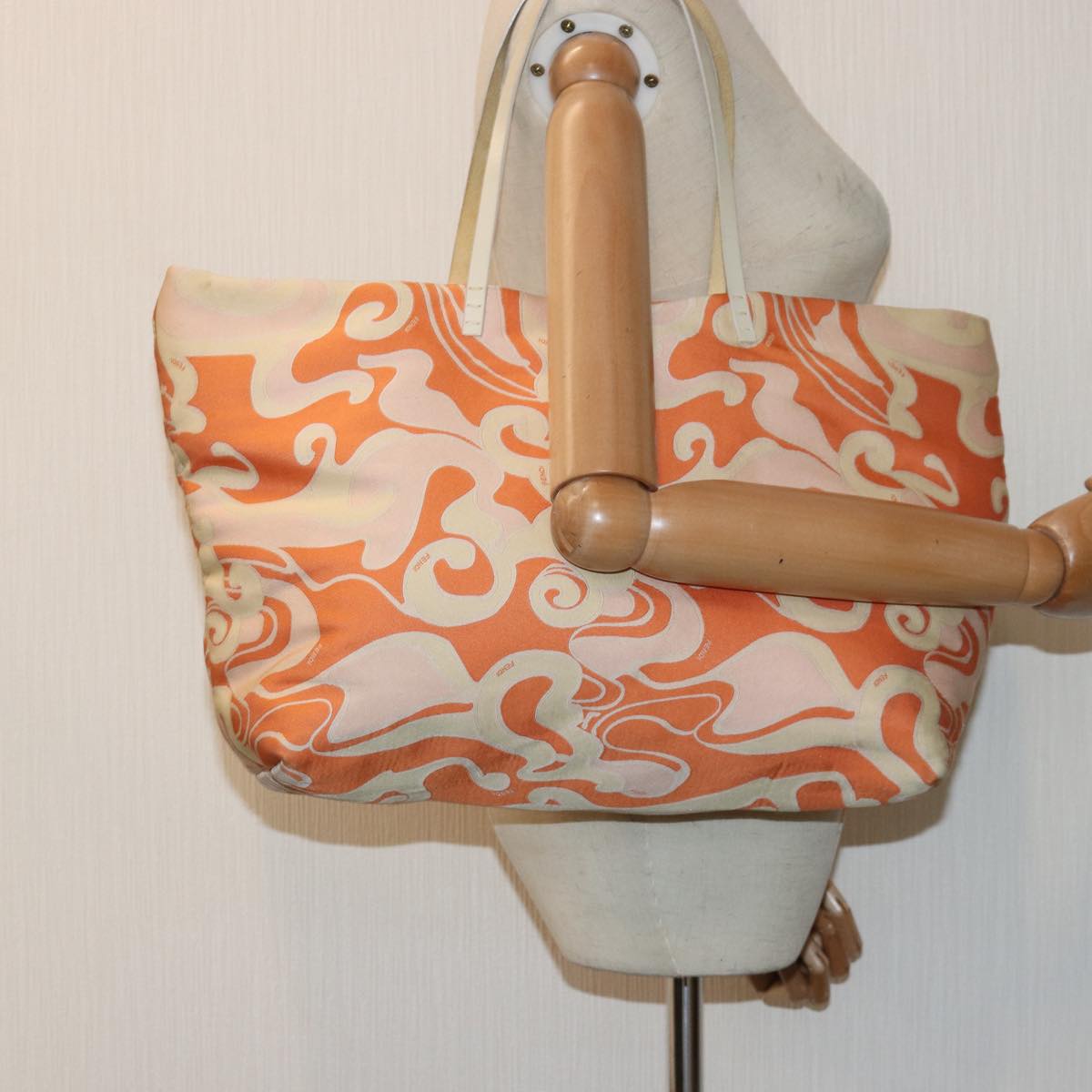 FENDI Tote Bag Canvas Orange Gold84555