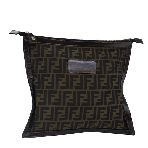 FENDI Zucca Canvas Clutch Bag Brown Black gold84616