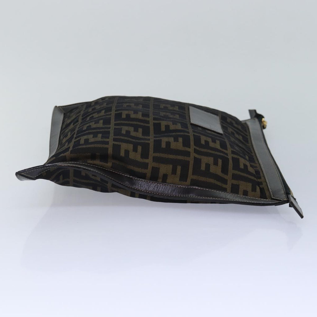FENDI Zucca Canvas Clutch Bag Brown Black gold84616