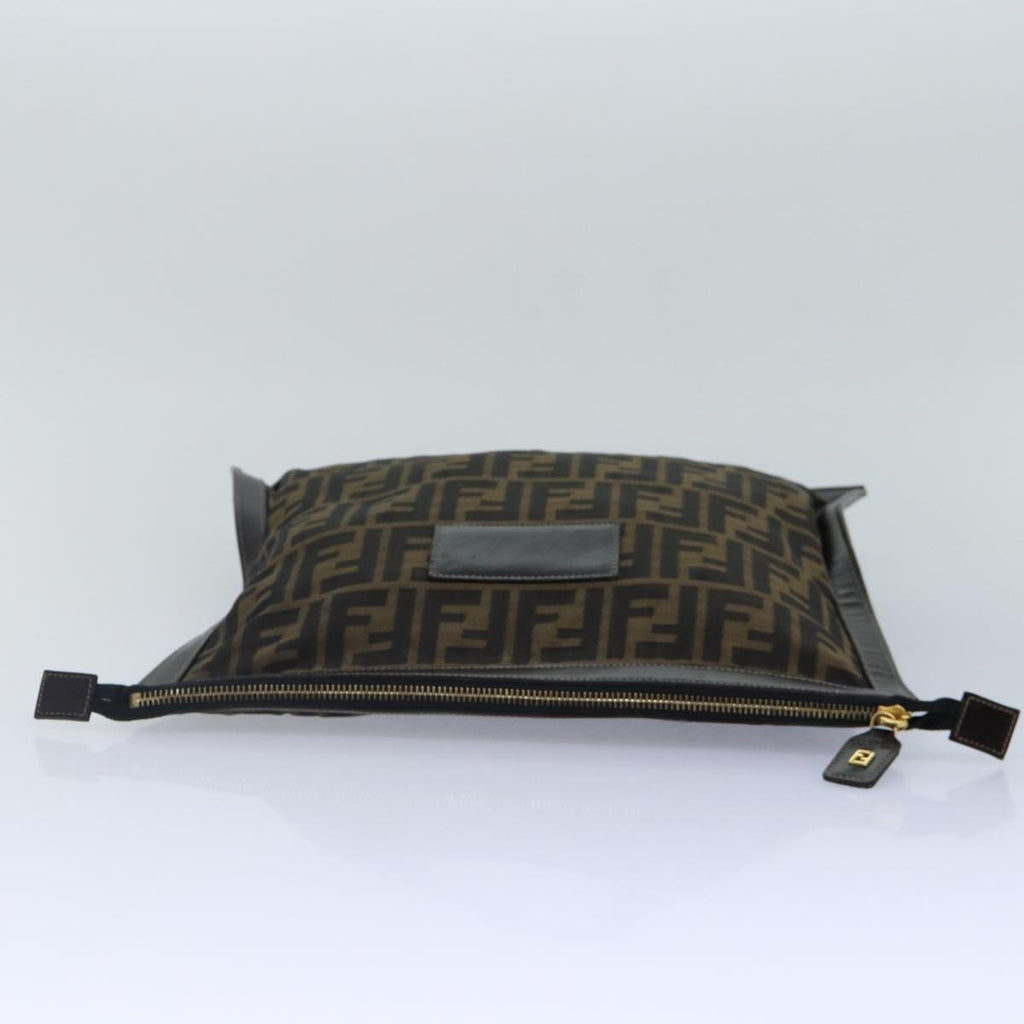 FENDI Zucca Canvas Clutch Bag Brown Black gold84616
