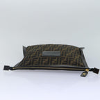 FENDI Zucca Canvas Clutch Bag Brown Black gold84616