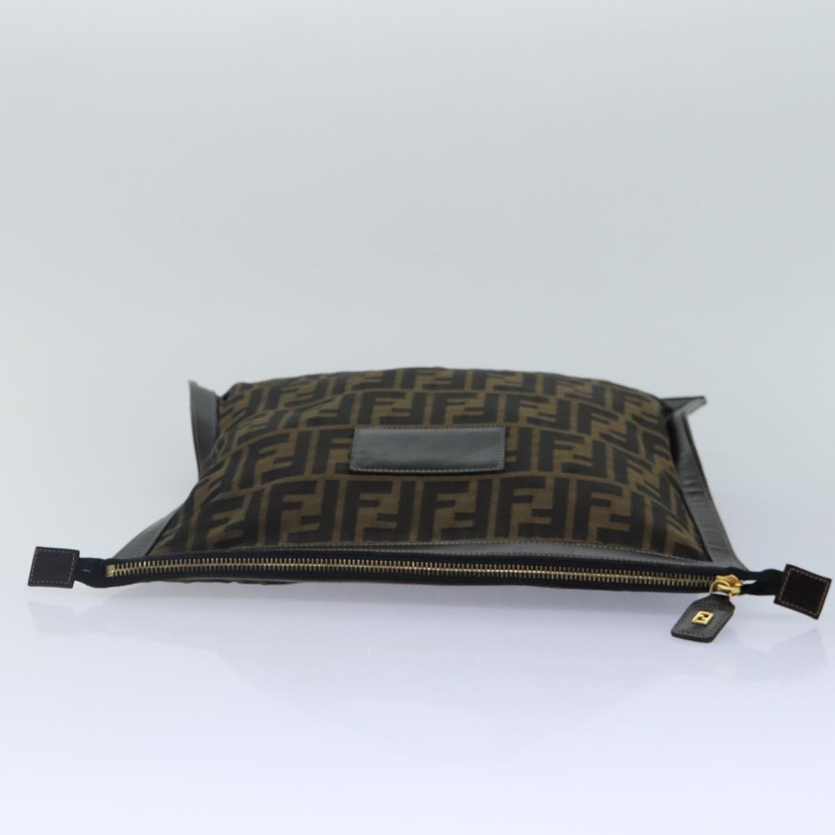 FENDI Zucca Canvas Clutch Bag Brown Black gold84616