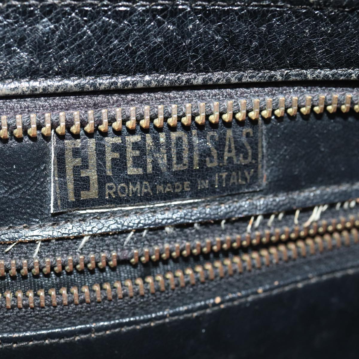 FENDI Tote Bag Leather Black Gold84621