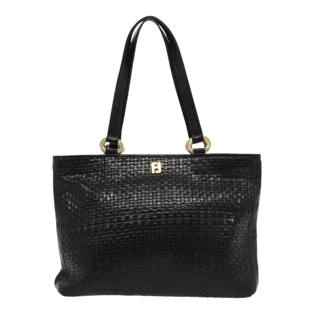 FENDI Tote Bag Leather Black Gold84621