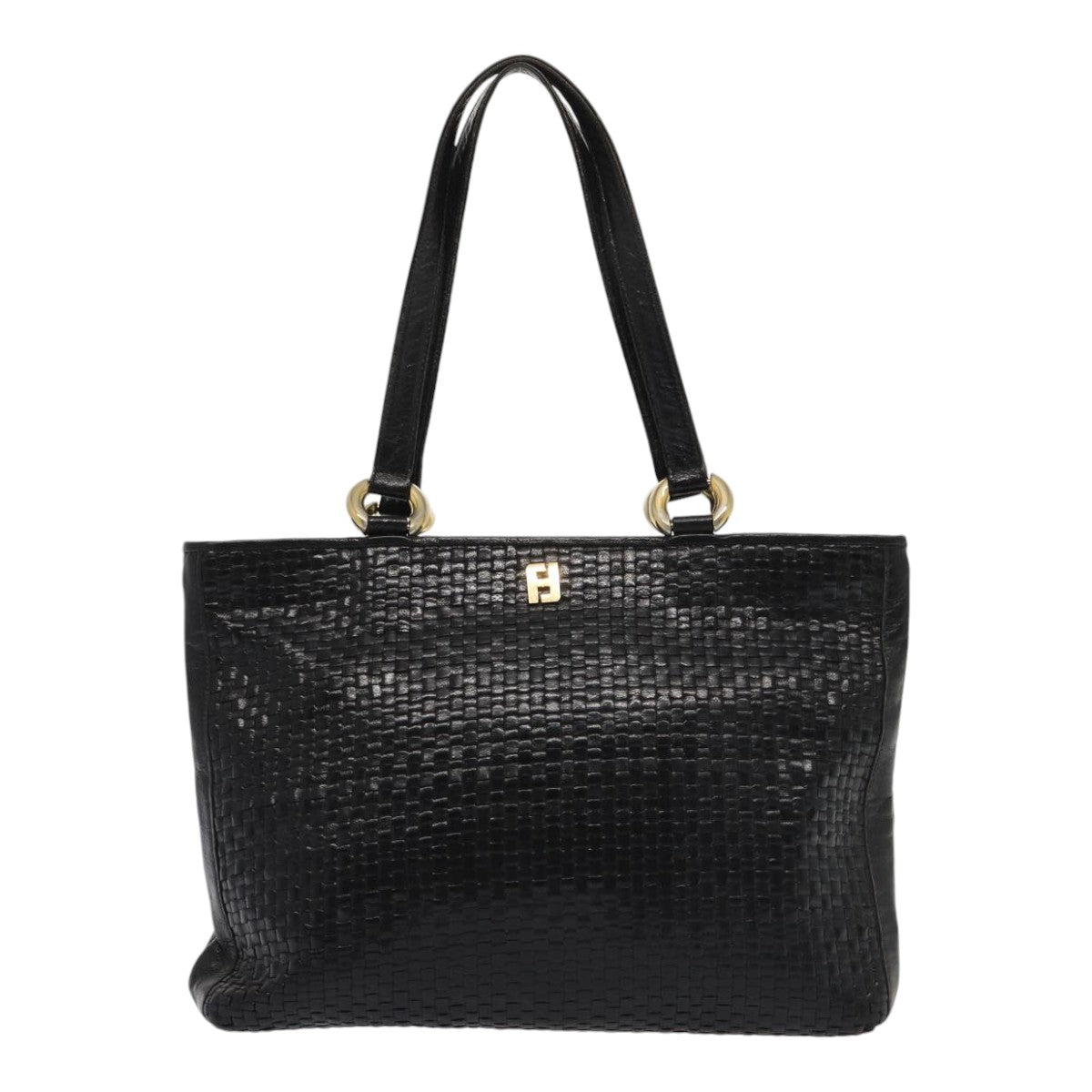 FENDI Tote Bag Leather Black Gold84621