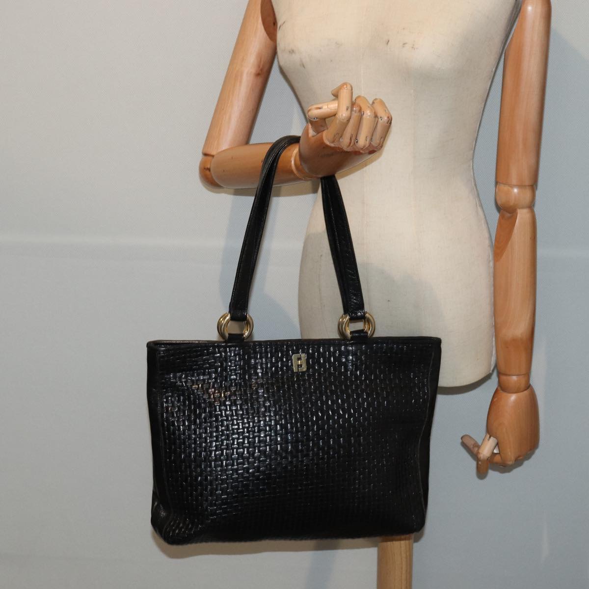 FENDI Tote Bag Leather Black Gold84621