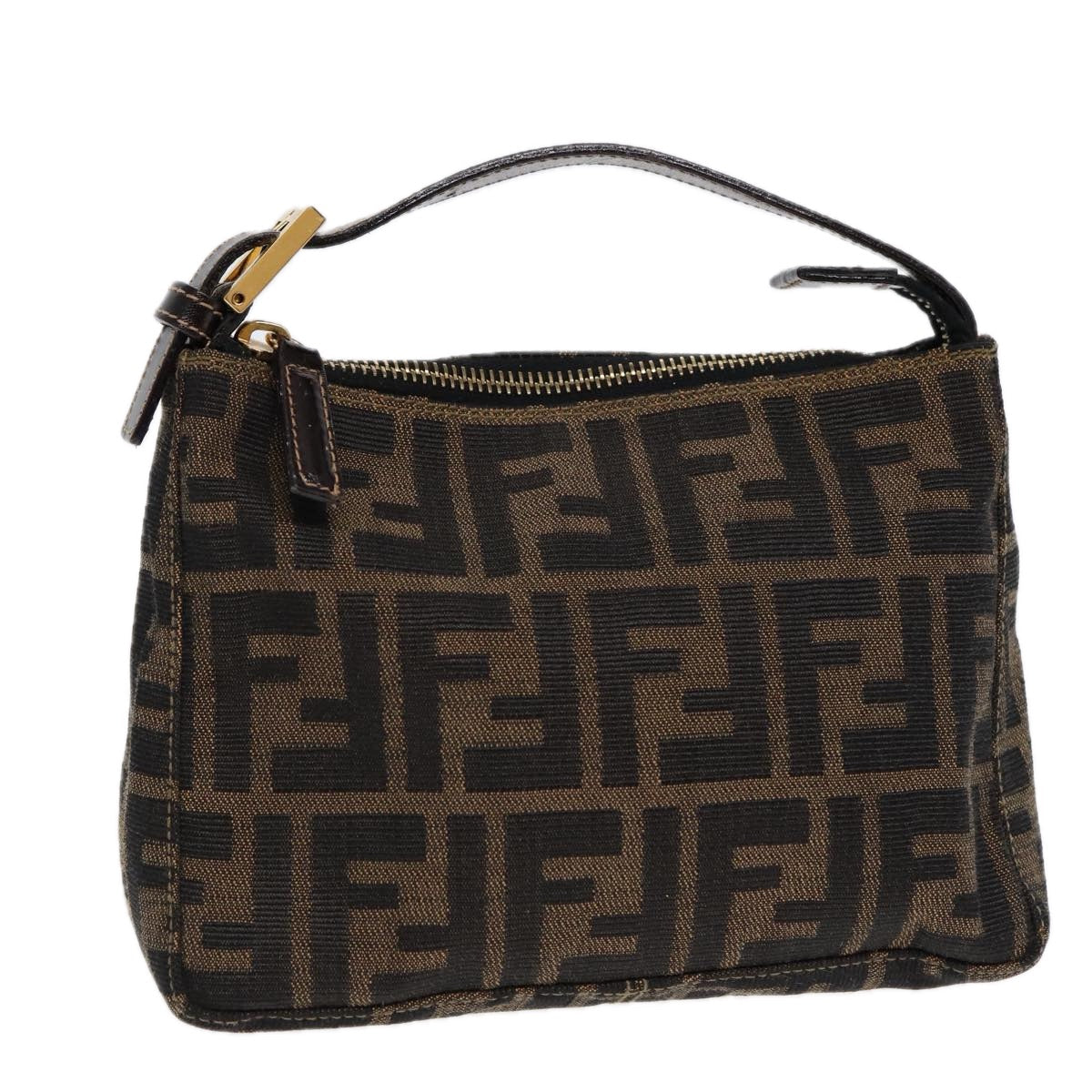 FENDI Zucca Canvas Hand Bag Brown Black gold84622