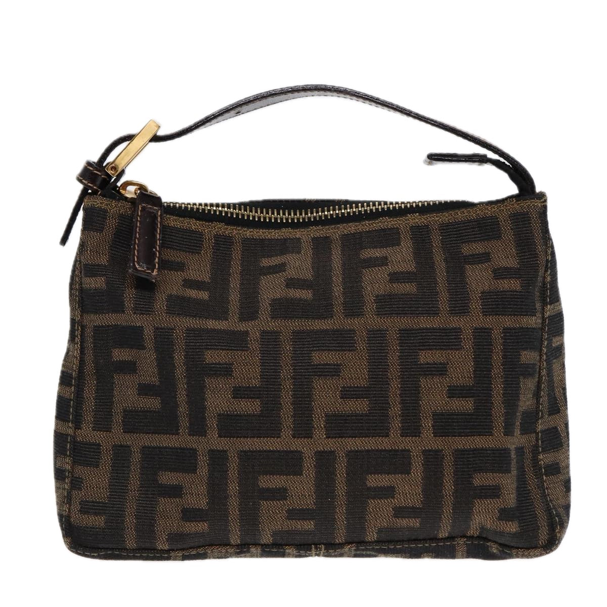FENDI Zucca Canvas Hand Bag Brown Black gold84622