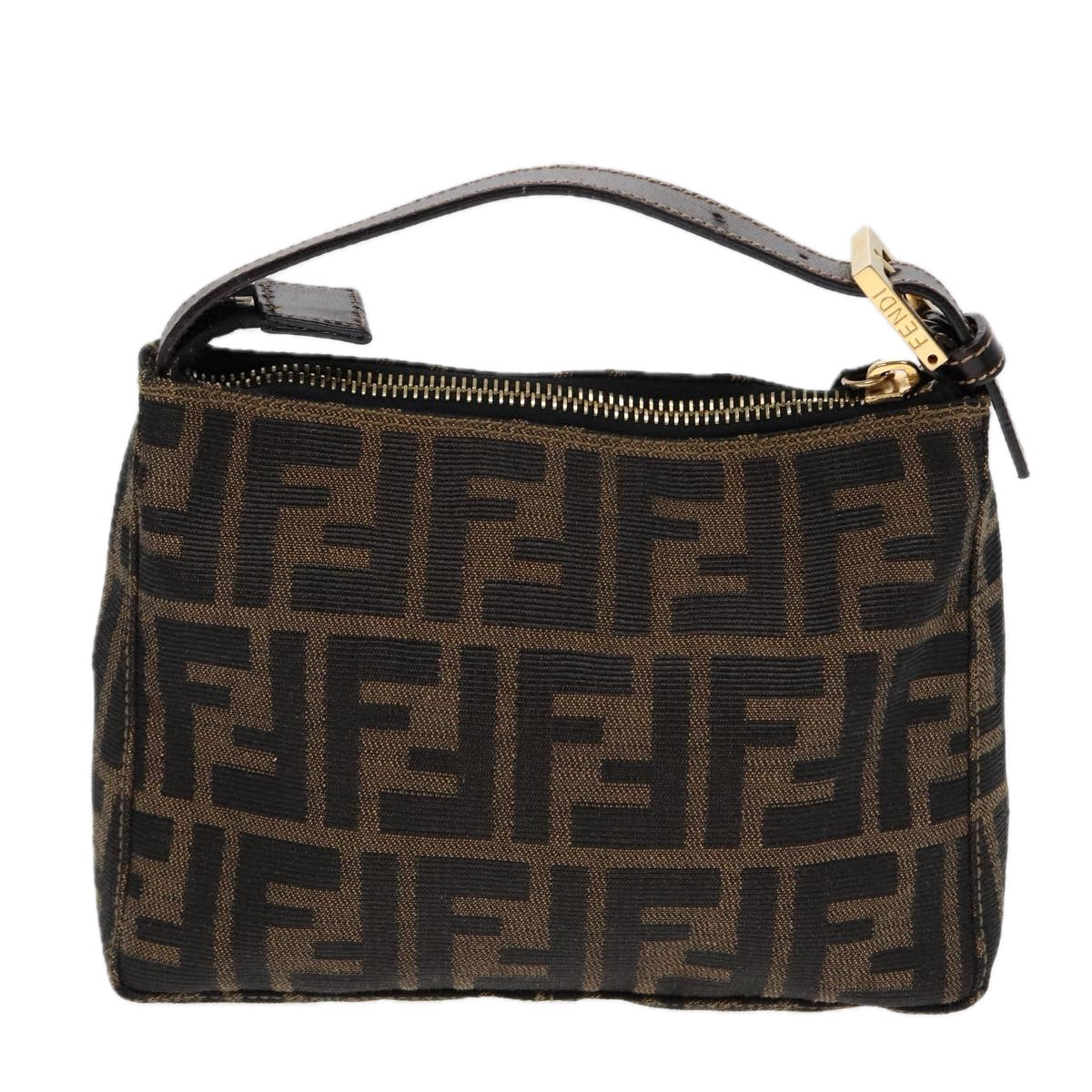 FENDI Zucca Canvas Hand Bag Brown Black gold84622