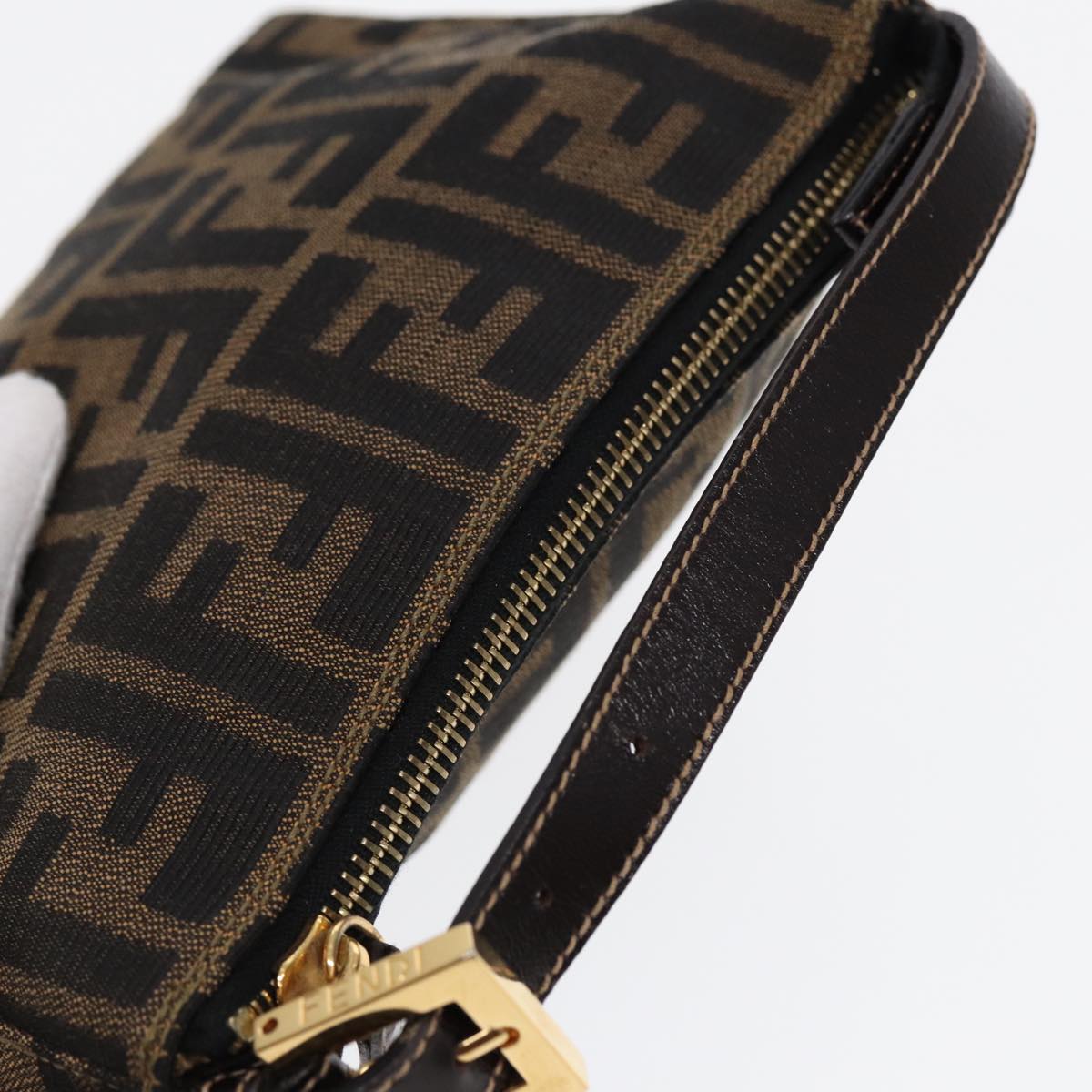 FENDI Zucca Canvas Hand Bag Brown Black gold84622