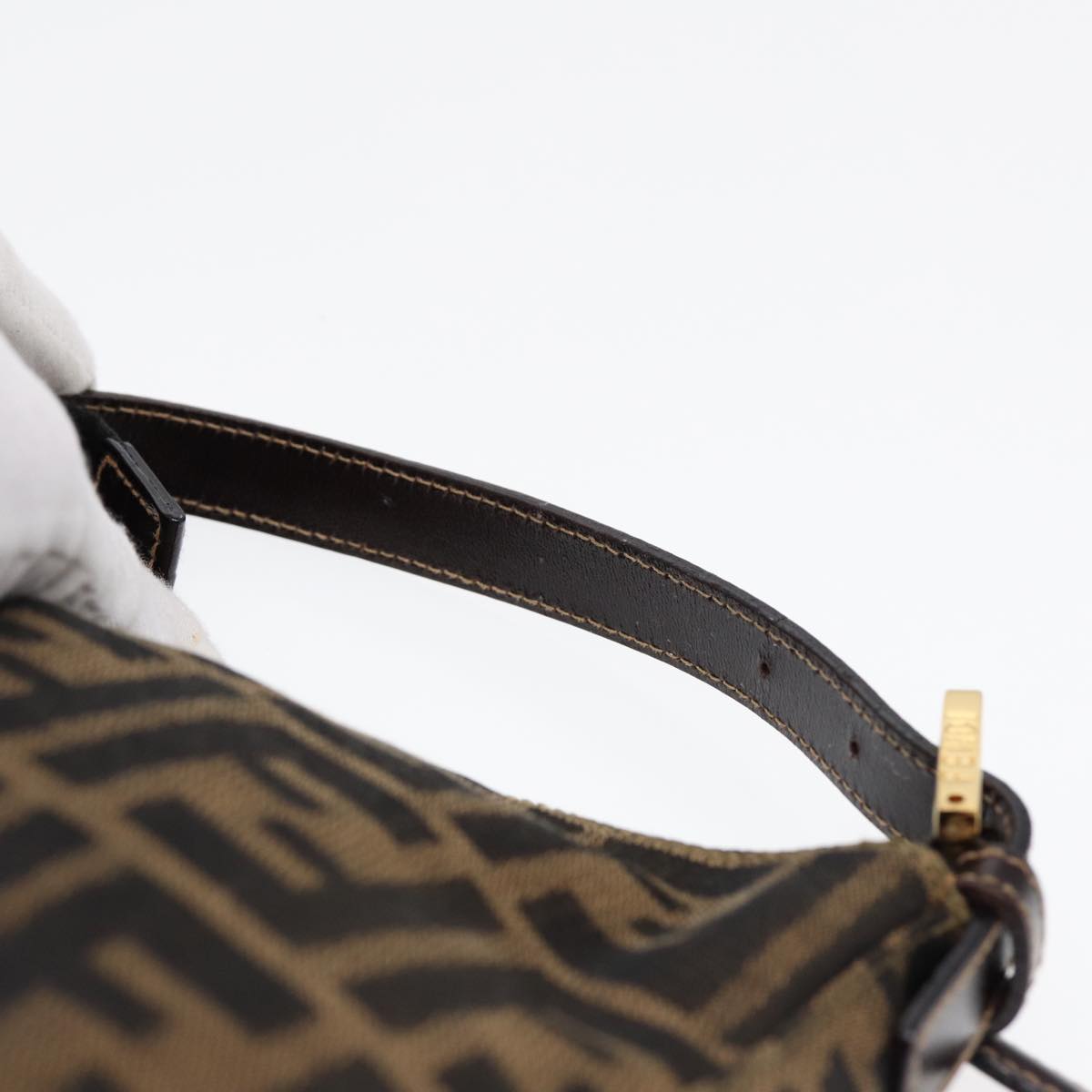 FENDI Zucca Canvas Hand Bag Brown Black gold84622