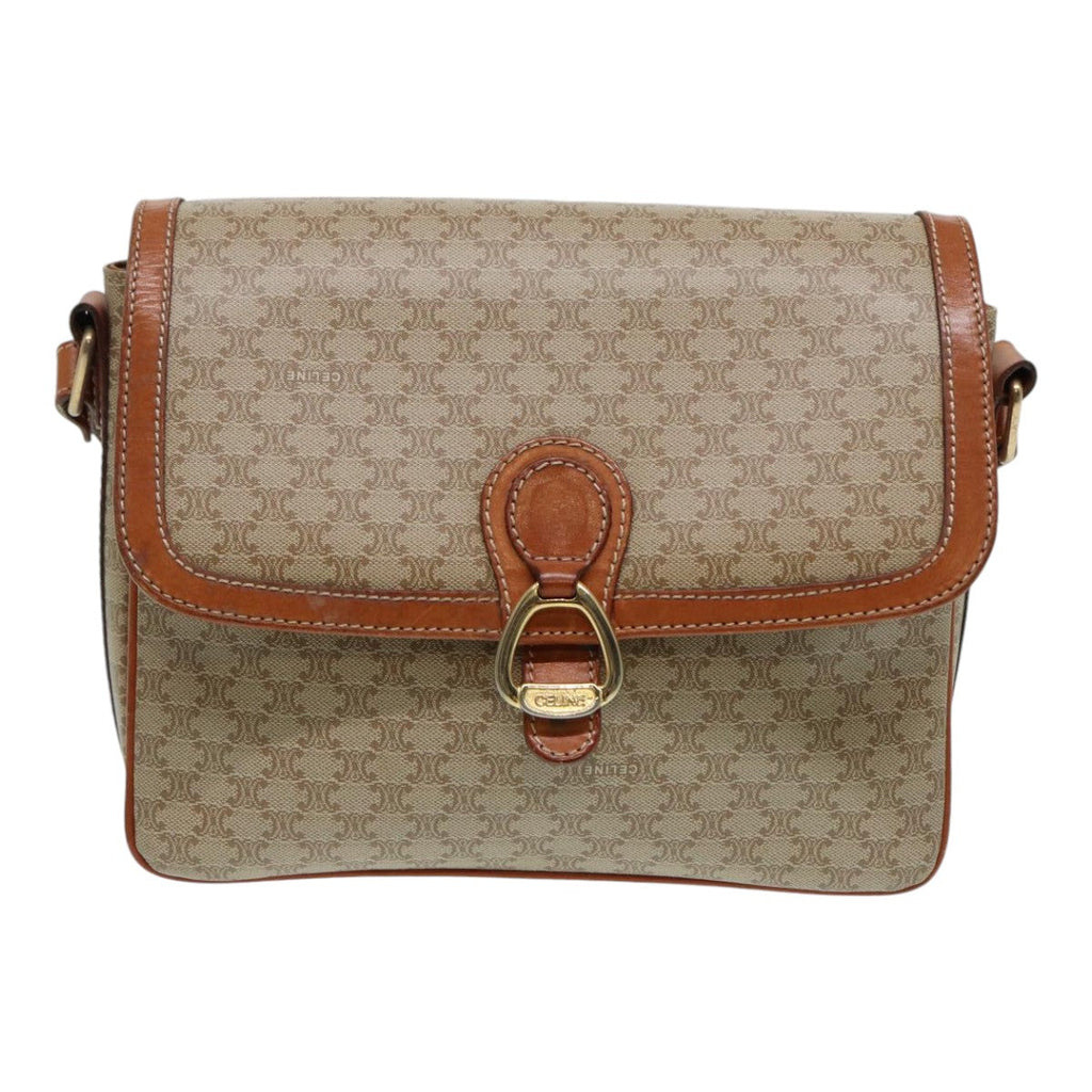 CELINE Macadam Canvas Shoulder Bag Beige Auth 84756