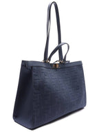 Fendi Logo Pattern Medium Canvas Tote Bag Blue
