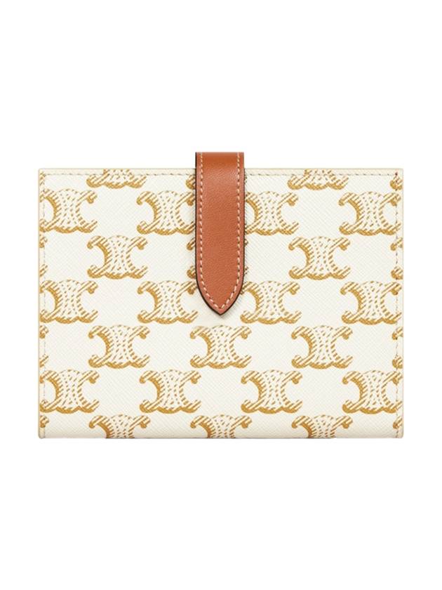 CELINE Triomphe Strap Canvas Half Wallet White Tan