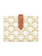 CELINE Triomphe Strap Canvas Half Wallet White Tan
