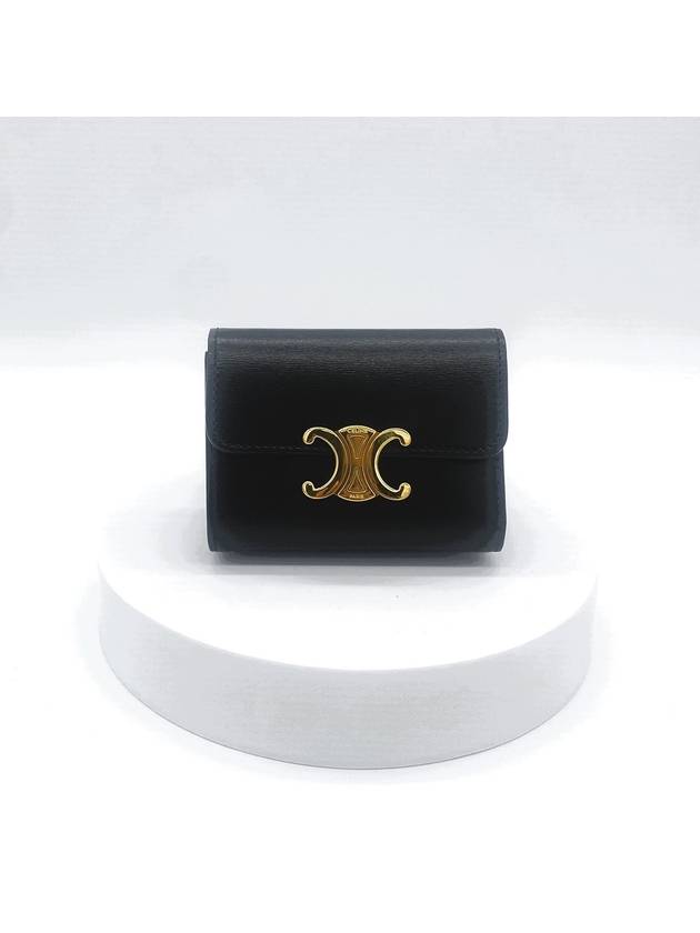 CELINE Triomphe Compact Shiny Calfskin Coin Half Wallet Black
