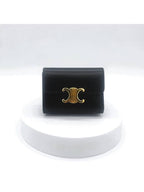 CELINE Triomphe Compact Shiny Calfskin Coin Half Wallet Black