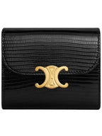 CELINE Triomphe Small Flap Lizard Half Wallet Black