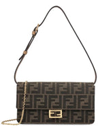 Fendi Baguette FF Fabric Shoulder Long Wallet Brown