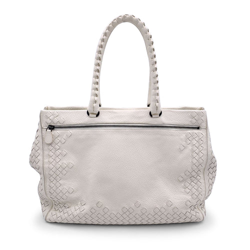 BOTTEGA VENETA White Intrecciato Leather Woven Tote Bag