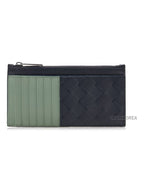 Bottega Veneta Bottega Veneta Black Green Intrecciato Long Zippered Card Holder