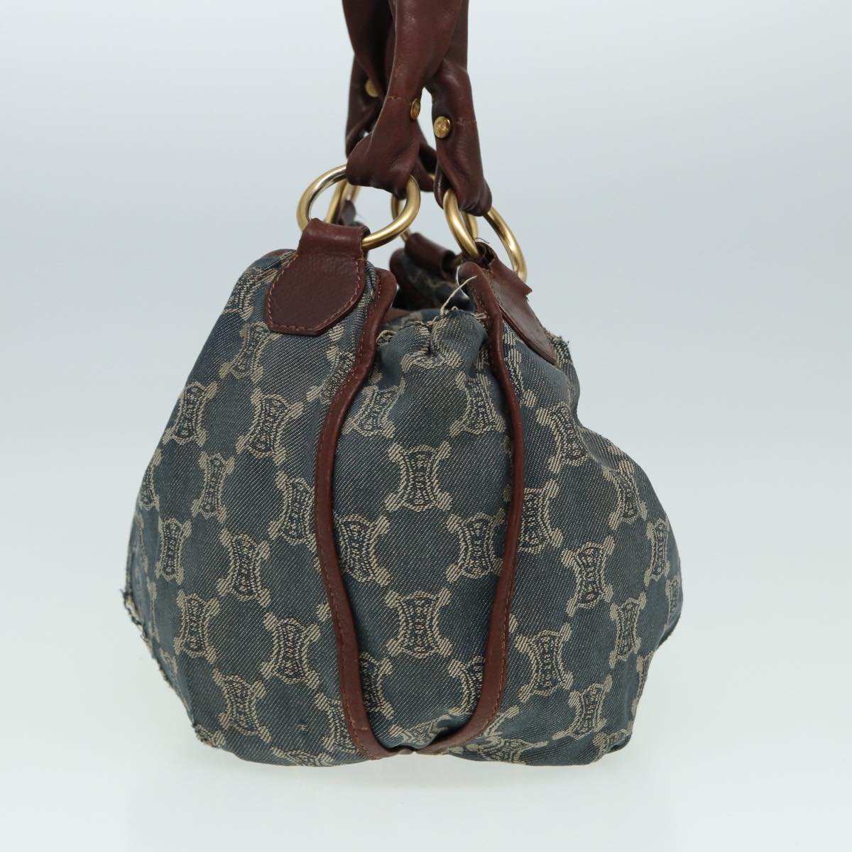 CELINE Macadam Canvas Shoulder Bag Denim Blue Auth 85140