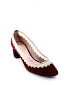 Chloe Womens Suede Scallop Trim Pumps Wine Red Beige