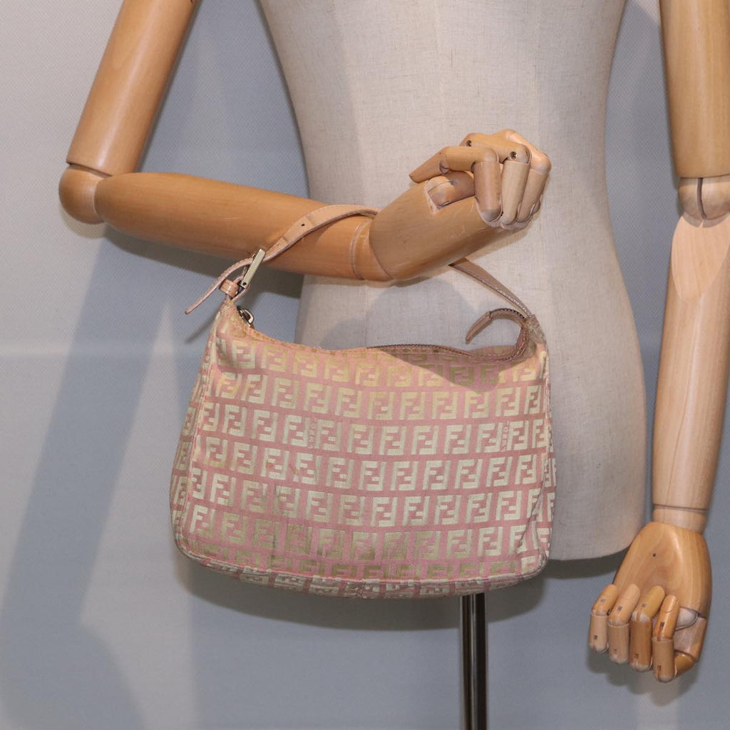 FENDI Zucchino Canvas Hand Bag Pink Gold85309