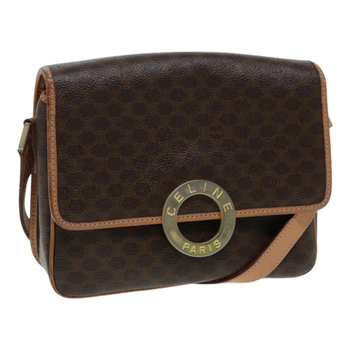 CELINE Macadam Canvas Shoulder Bag PVC Leather Brown Gold Auth 85341