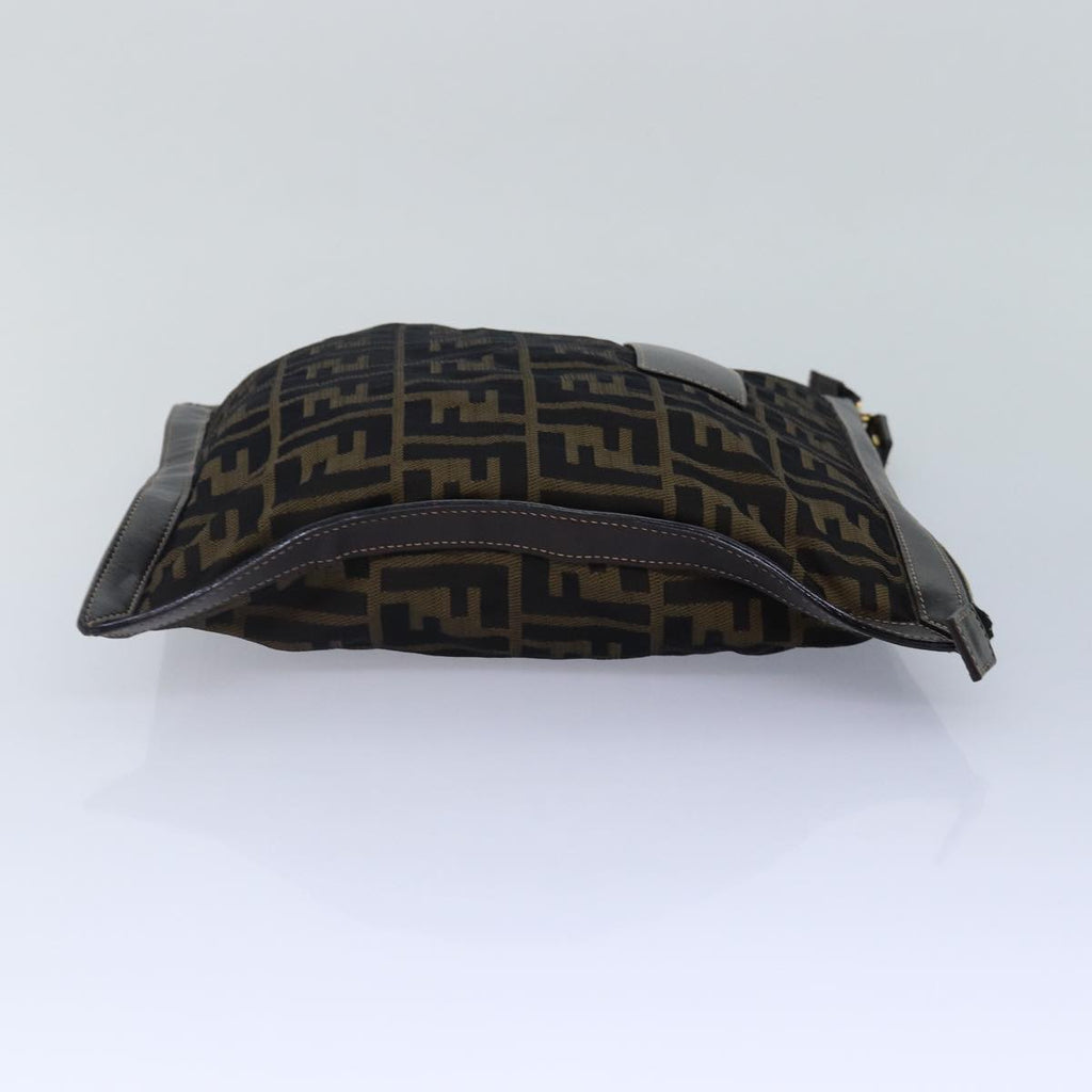 FENDI Zucca Canvas Clutch Bag Brown Black gold85411