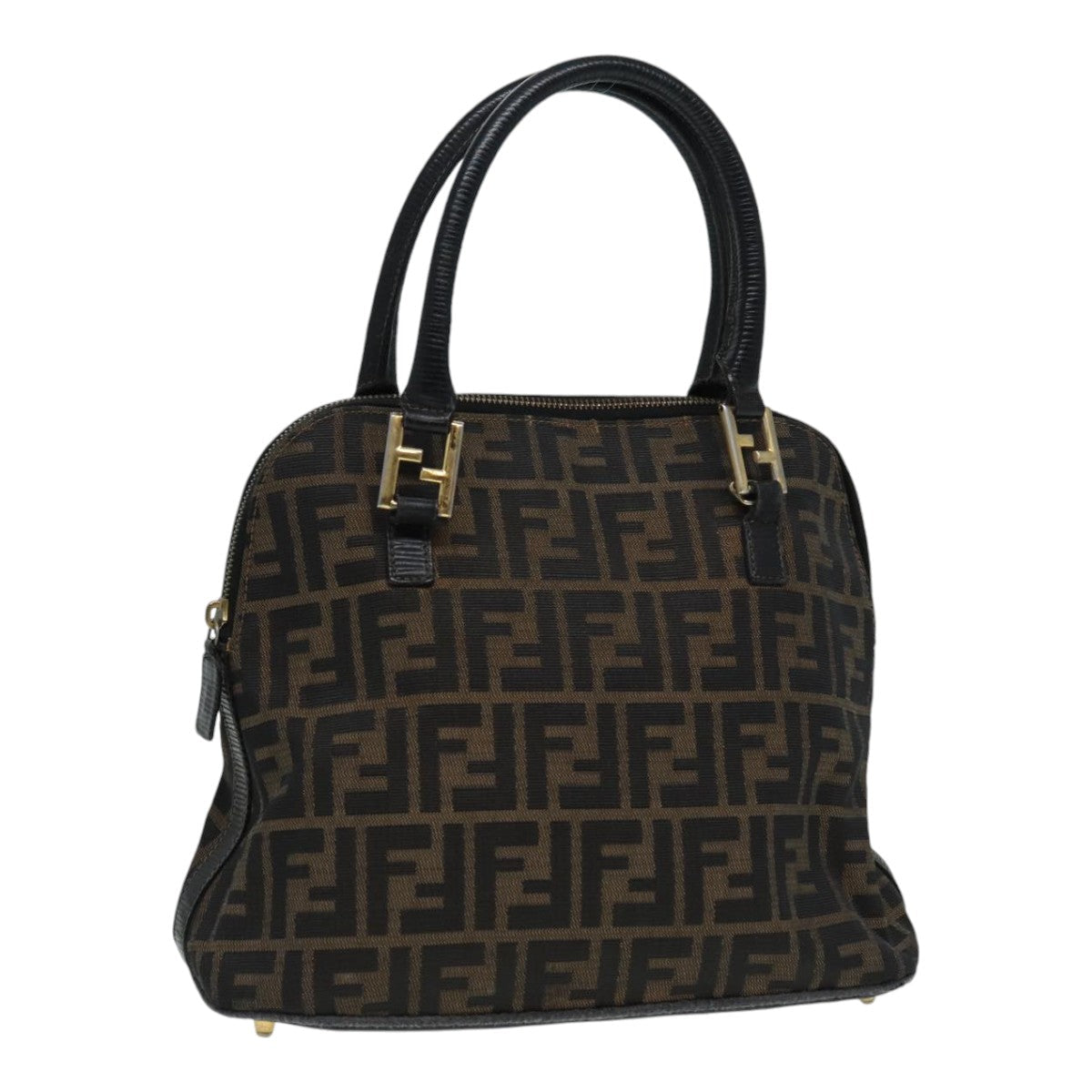 FENDI Zucca Canvas Hand Bag Brown Black gold85463