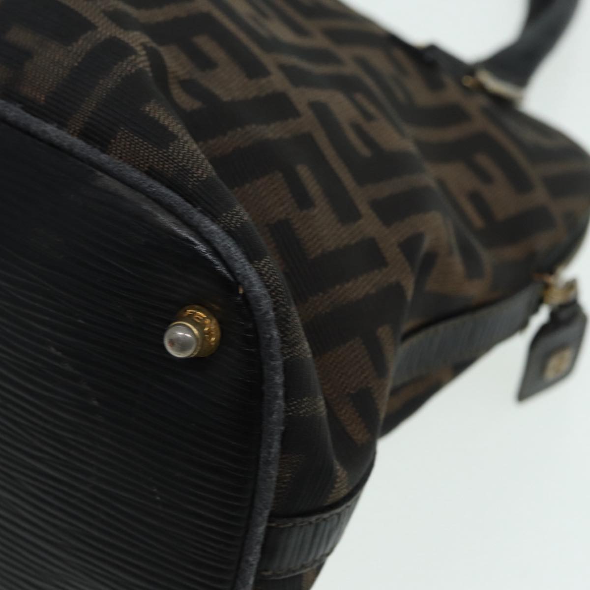 FENDI Zucca Canvas Hand Bag Brown Black gold85463