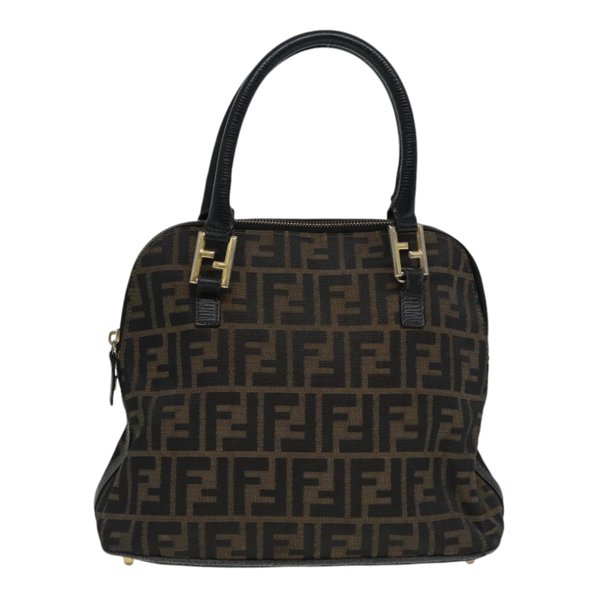 FENDI Zucca Canvas Hand Bag Brown Black gold85463