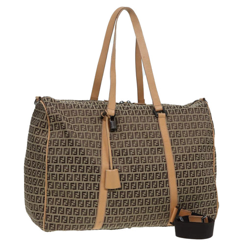 FENDI Zucchino Canvas Boston Bag 2way Beige Brown85464