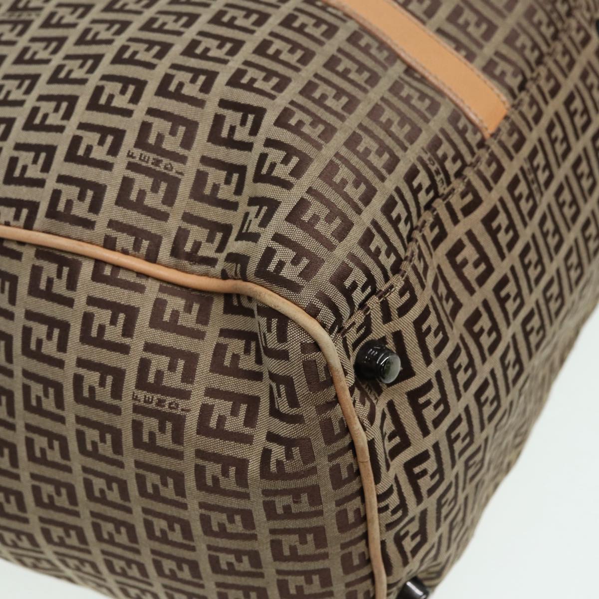 FENDI Zucchino Canvas Boston Bag 2way Beige Brown85464