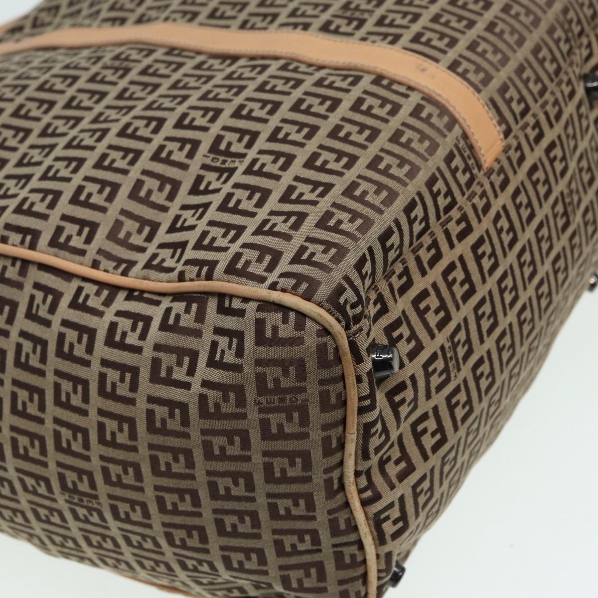 FENDI Zucchino Canvas Boston Bag 2way Beige Brown85464