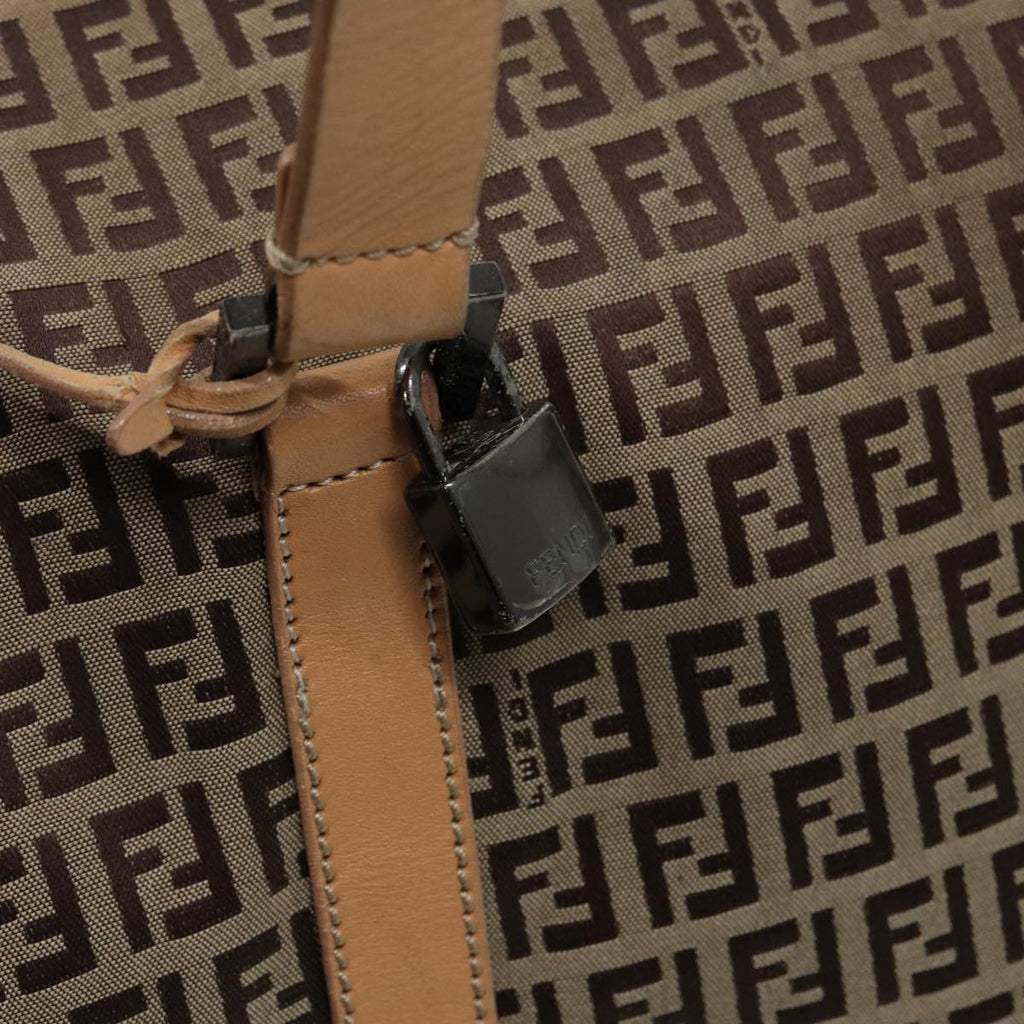 FENDI Zucchino Canvas Boston Bag 2way Beige Brown85464