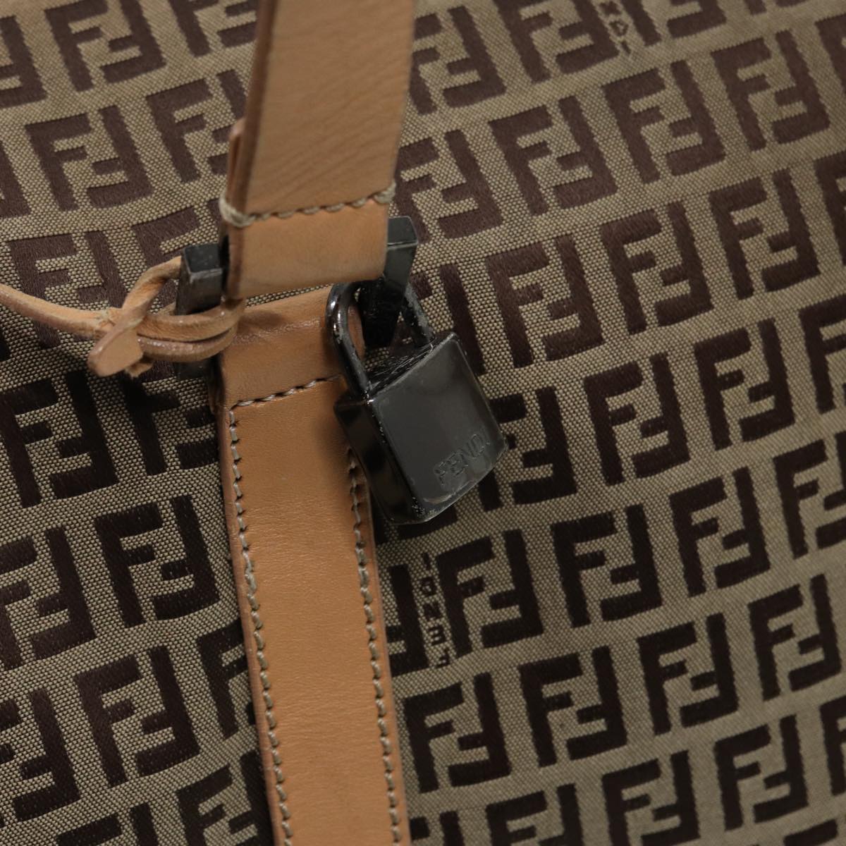 FENDI Zucchino Canvas Boston Bag 2way Beige Brown85464